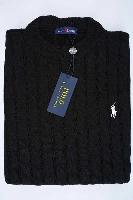 Pull Ralph col rond en coton 100%  Ref-VG7720d ( Noir )