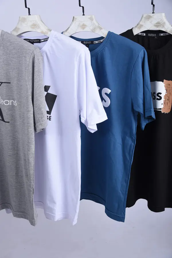 Pack de 4 T-shirts De Marques Tendance Ref-PCK011711 ( Noir + Bleu Roi + Gris + Blanc )